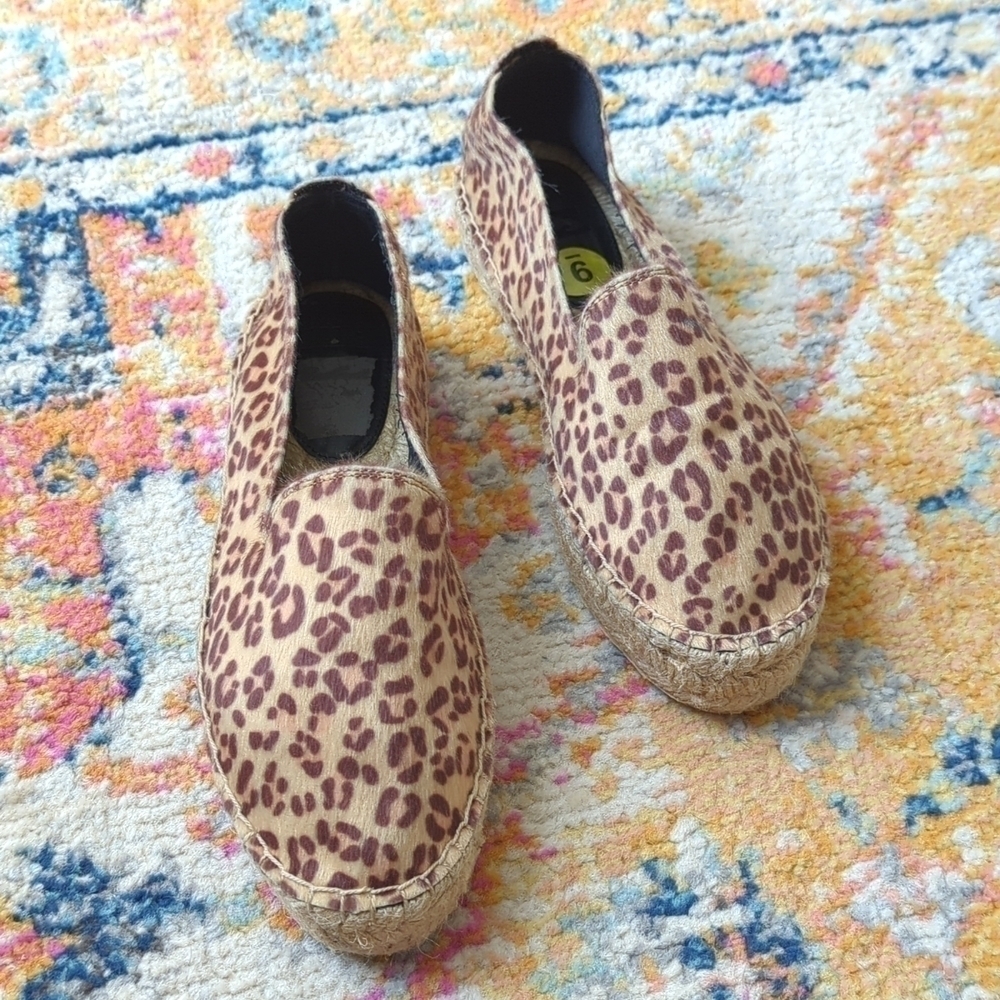 Billabong Cheetah Printed Faux Fur Casual Slip On Espadrille Flats Brown Tan 9
